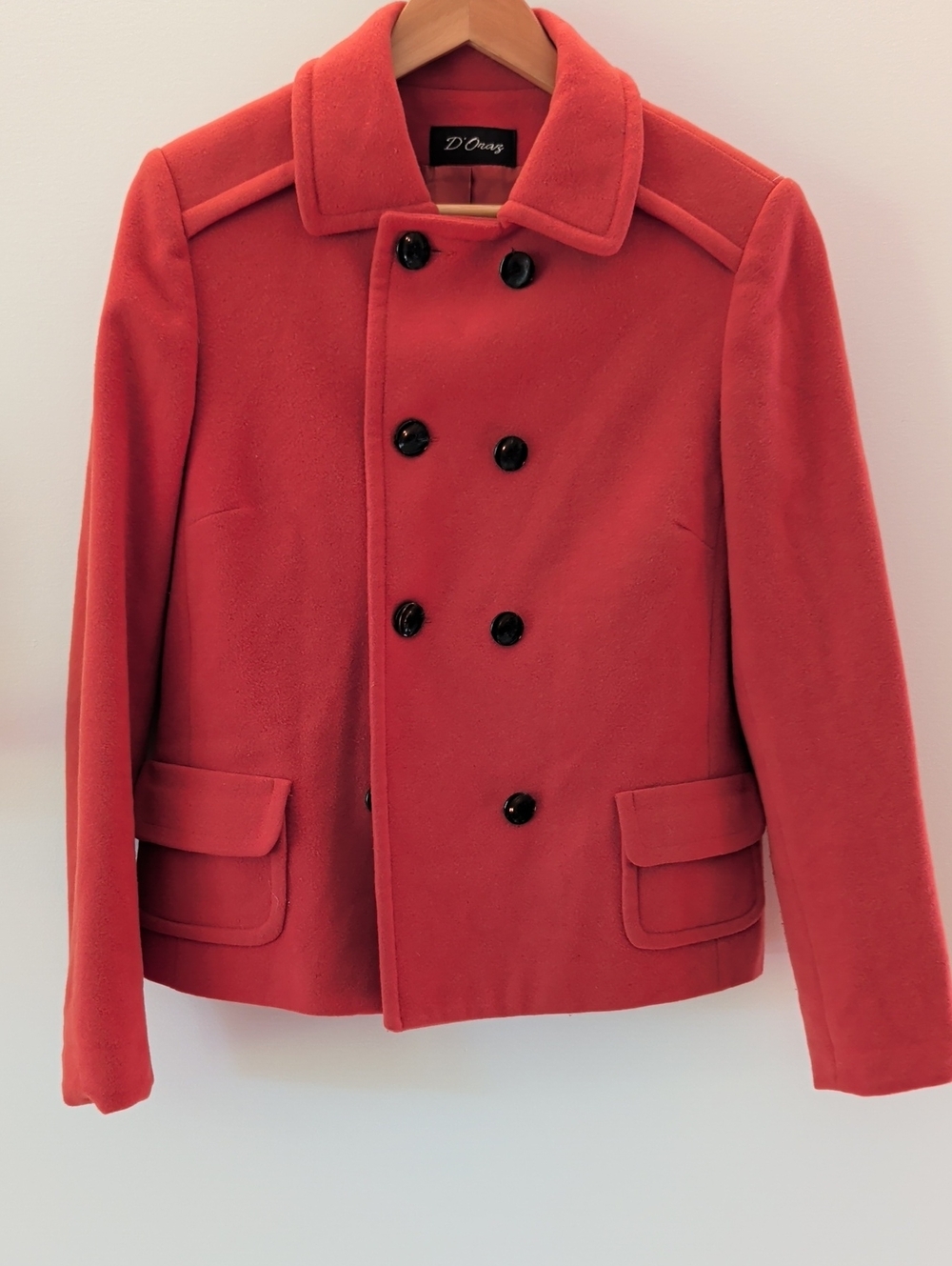 Vintage D'oraz Orange Double-Breasted Teddy Jacket 90% Cashmere & Wool Size 8